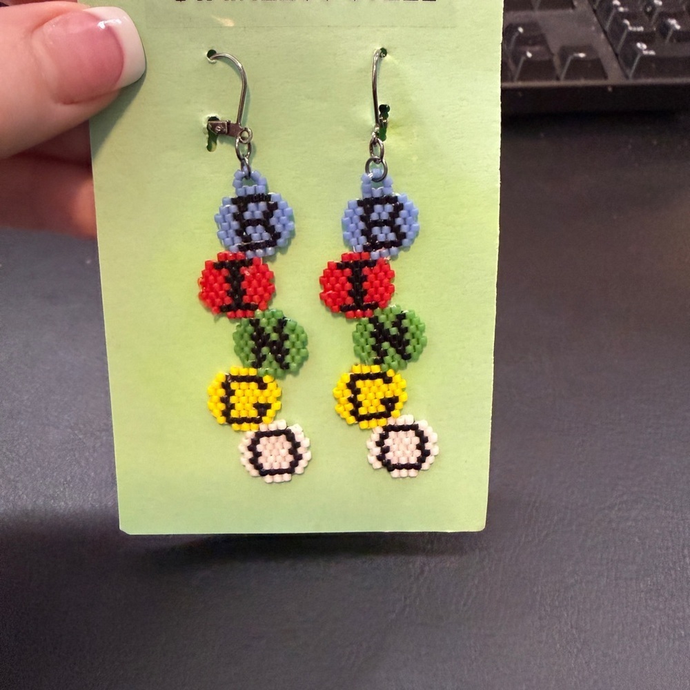 Colorful Handmade Seed Bead Earrings Boho Lightweight Acrylic Letter Drop - Picture 4 of 5